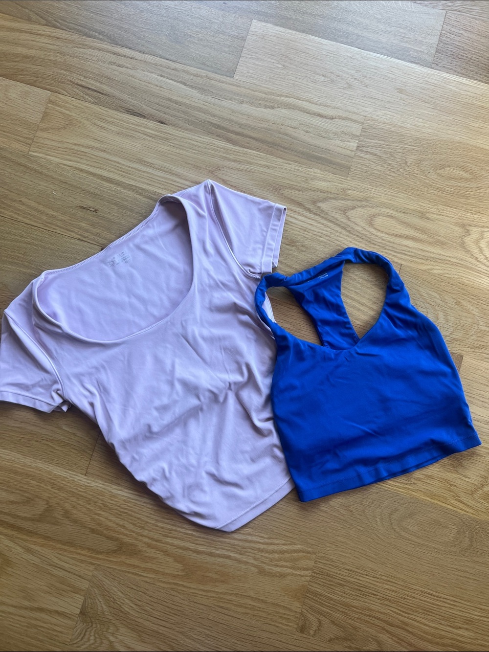 Lilac Scoop Neck Tee and Royal Blue Racerback Crop Top Set